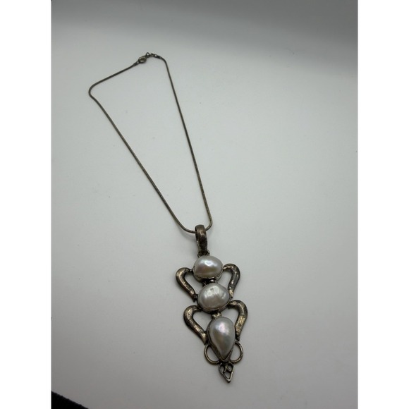 Vintage Sterling Silver 925 Blister Pearl Bracelet and Necklace Set Artisan Boho - Picture 8 of 8